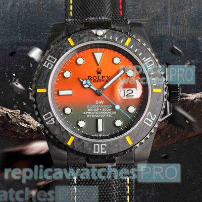 Swiss Replica DiW Rolex Submariner Orange Forged Carbon Bezel watch With 3135